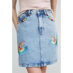 Farm Rio Embroidered Denim Mini Skirt S